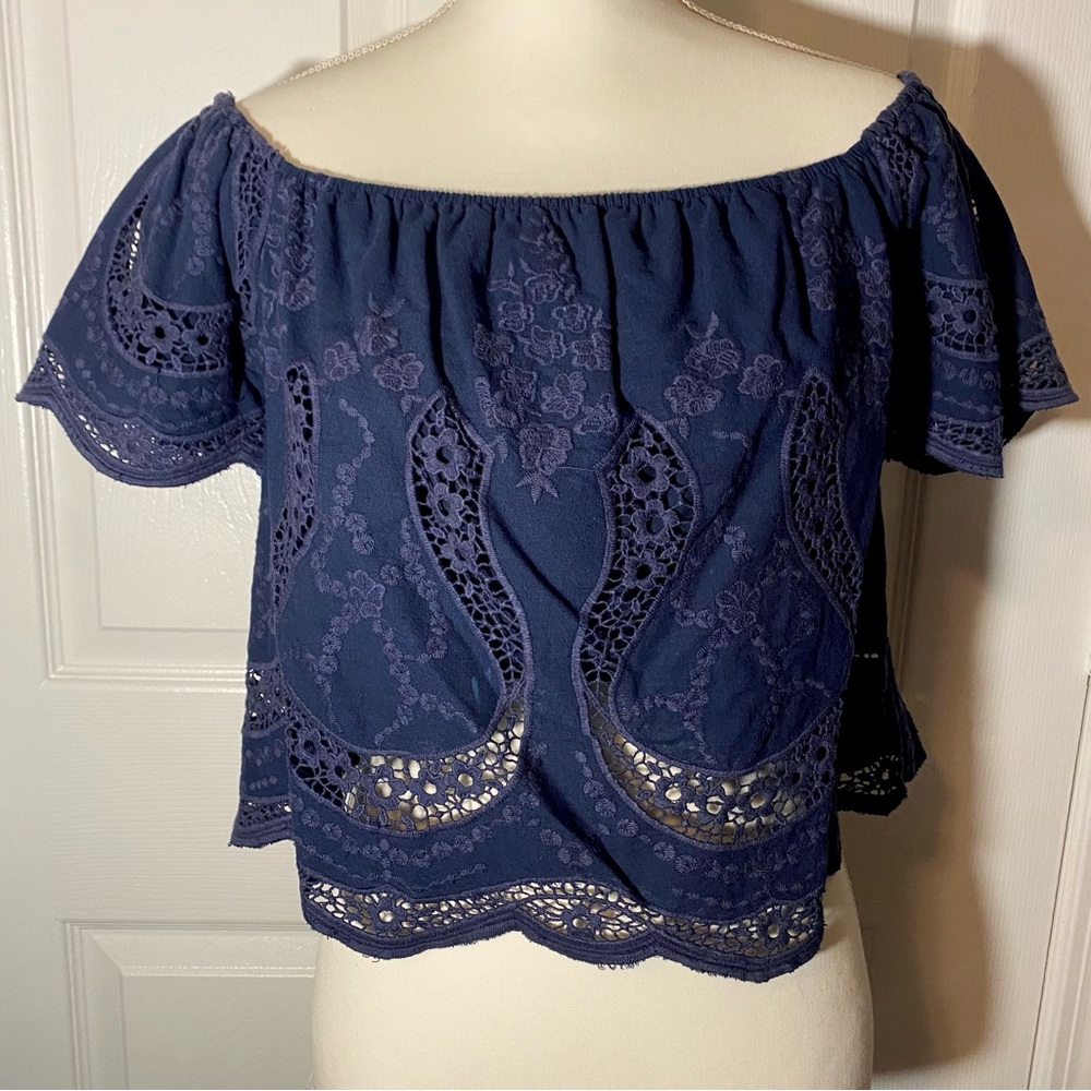 Lucy Paris Navy Blue Off the Shoulder Crop top size S